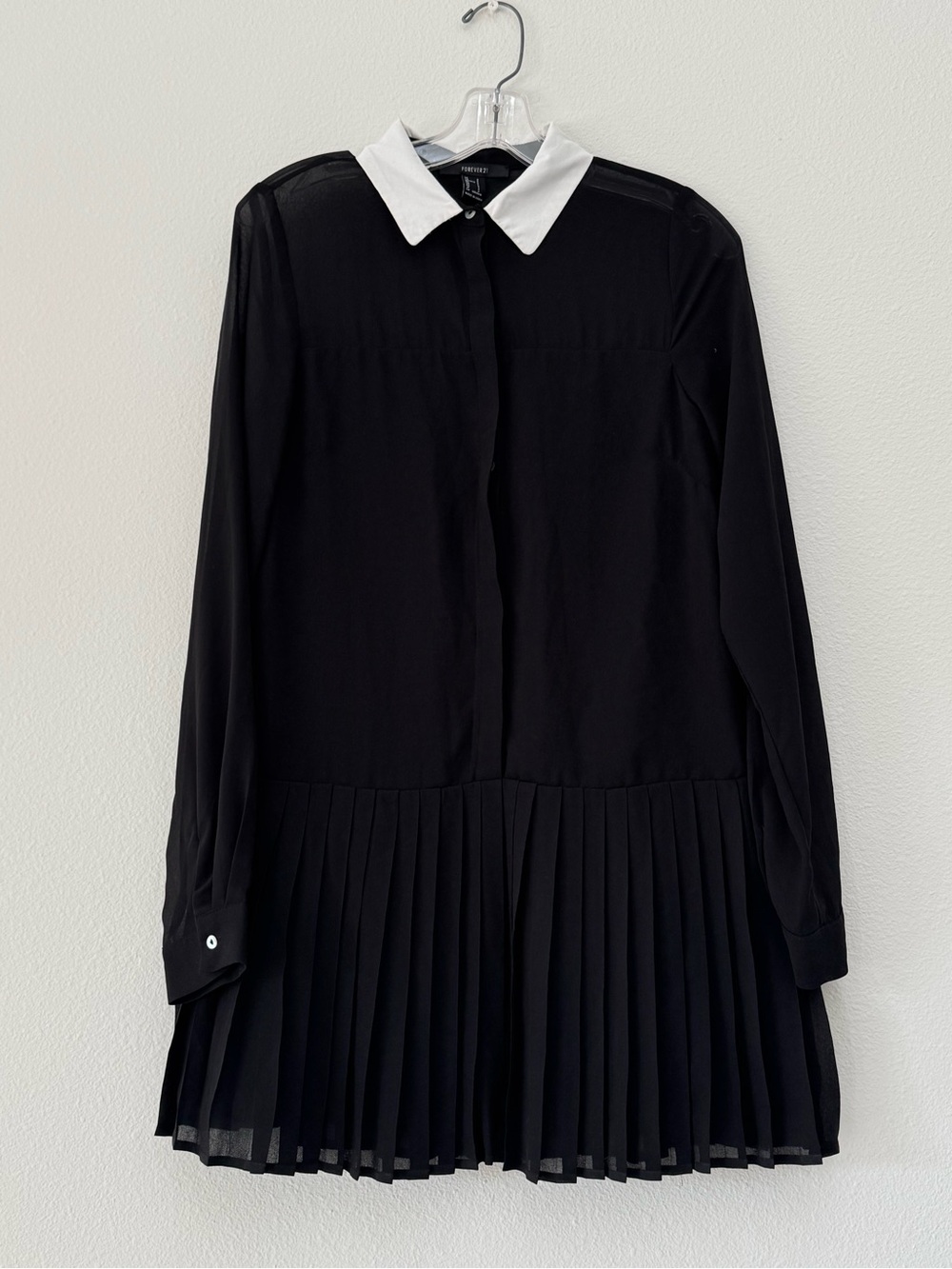 Black Mini Dress White Collar Size "S" Forever 21 Pleated Schoolgirl Preppy/Mod